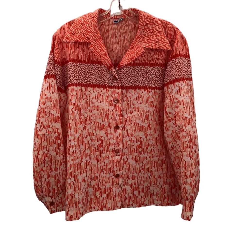 Pykettes vintage Blouse red buttonup Large Long Sleeve side slit LIGHTweight